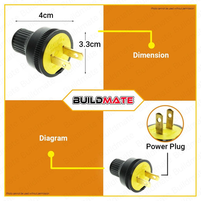 [WHOLESALE] BUILDMATE Omni 24PCS/BOX Heavy Duty Rubber Plug Black 10A 250V Rubberized 2 Flat Pin Durable Electrical Power Plug WHR002