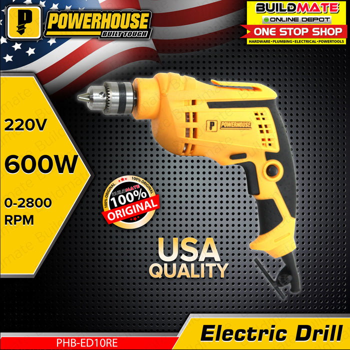 POWERHOUSE USA Electric Drill 600W 10mm PHB-ED10RE •BUILDMATE• PHPT