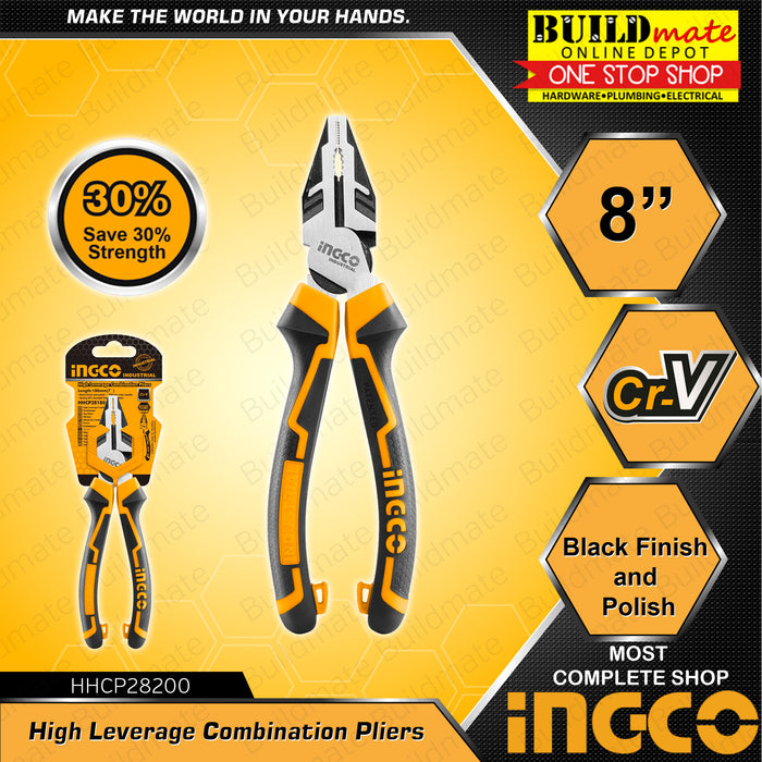 INGCO High Leverage Combination Pliers 8" HHCP28200 •BUILDMATE• IHT