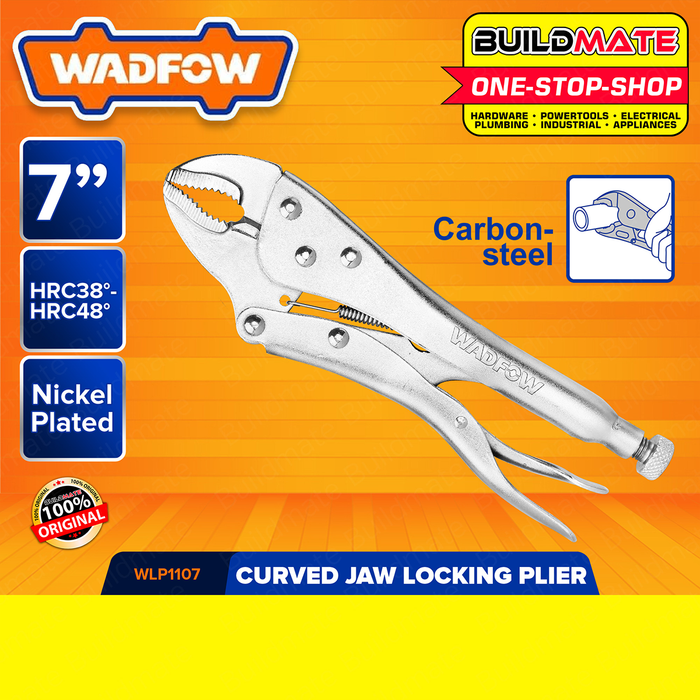 BUILDMATE Wadfow Curved Jaw Locking Plier 7" Inches Nickel Plated Wire Cutter Vice Grip Wrench Pliers Hand Tool WLP1107 - WHT