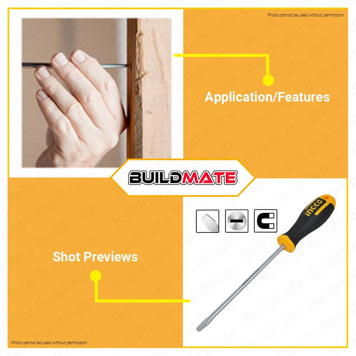 BUILDMATE Ingco Slotted Flat Screwdriver SL6.5x150mm S2 / Cr-V Flathead Round Shank Screw Driver Repair Hand Tools SOLD PER PIECE - IHT