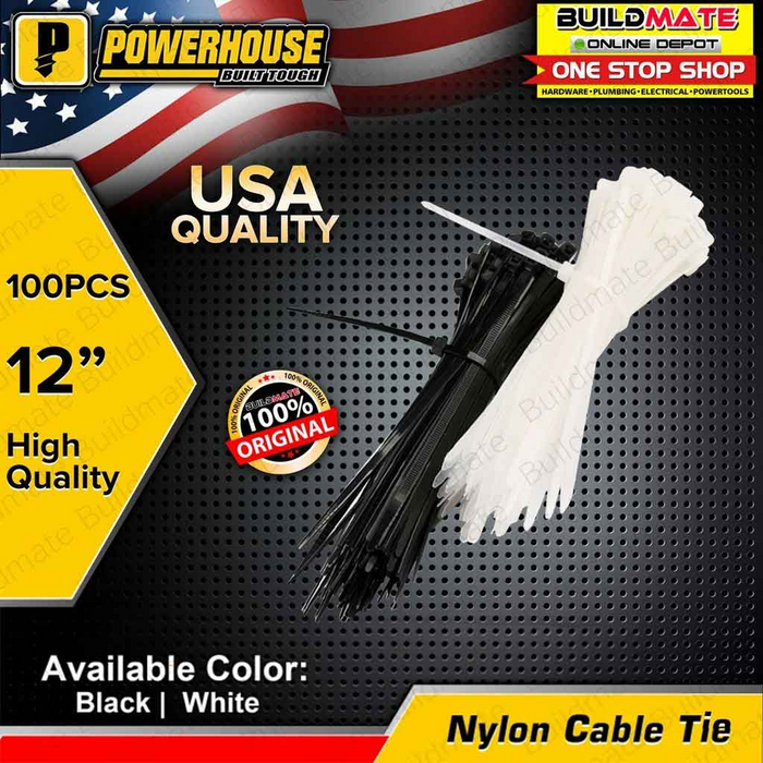 POWERHOUSE Cable Tie White / Black 12" 100PCS/PACK •BUILDMATE• PHHT