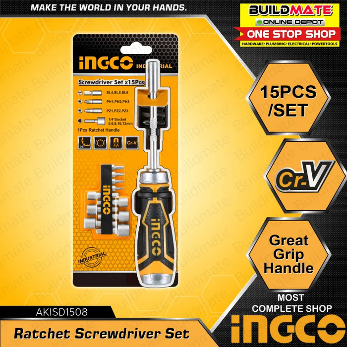INGCO 15 IN 1 Ratchet Screwdriver SET AKISD1508  •BUILDMATE• IHT