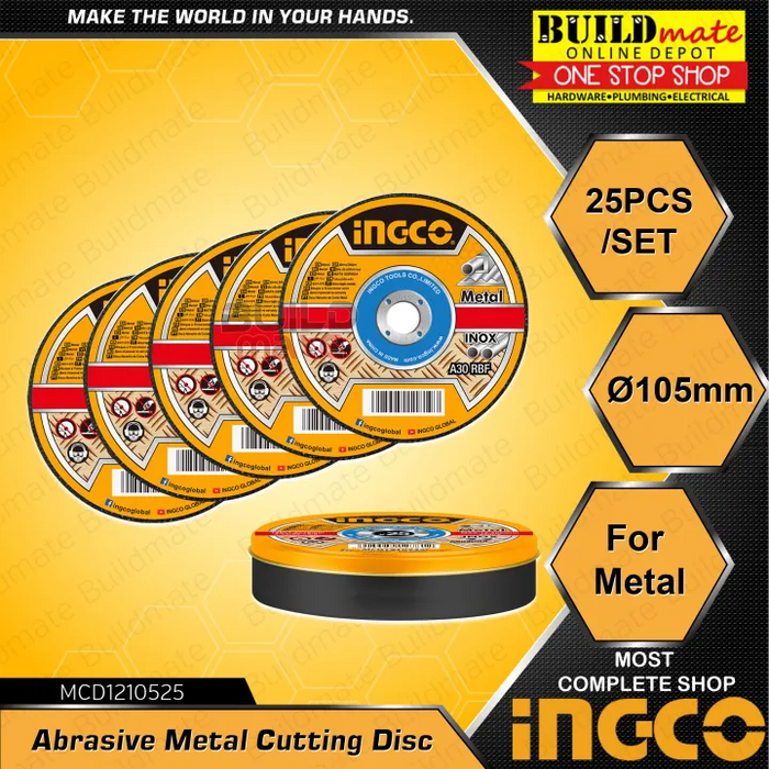 (25PCS) INGCO Abrasive INOX Metal Cutting Disc 4" Ultra Thin MCD1210525 (WHOLESALE) •BUILDMATE• IHT