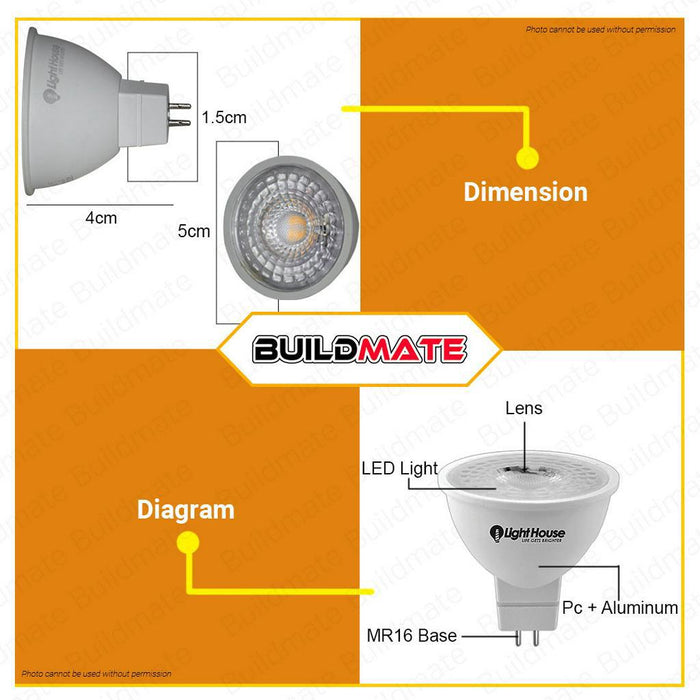 BUILDMATE Lighthouse LED Spotlight 4W MR16 3000K WARM WHITE | 6500K DAY LIGHT Ceiling Light • PHLH