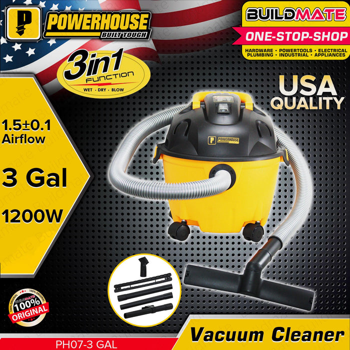 POWERHOUSE Wet and Dry Vacuum Cleaner 3 GAL Gallons 1200W PH07-3GAL + FREE YUKO GOGGLES  PHPT