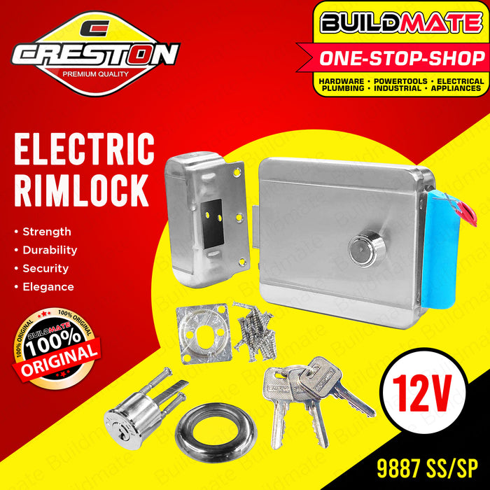 CRESTON Electric Rim Lock 12V STAINLESS STEEL 9887/SS/SP •BUILDMATE•