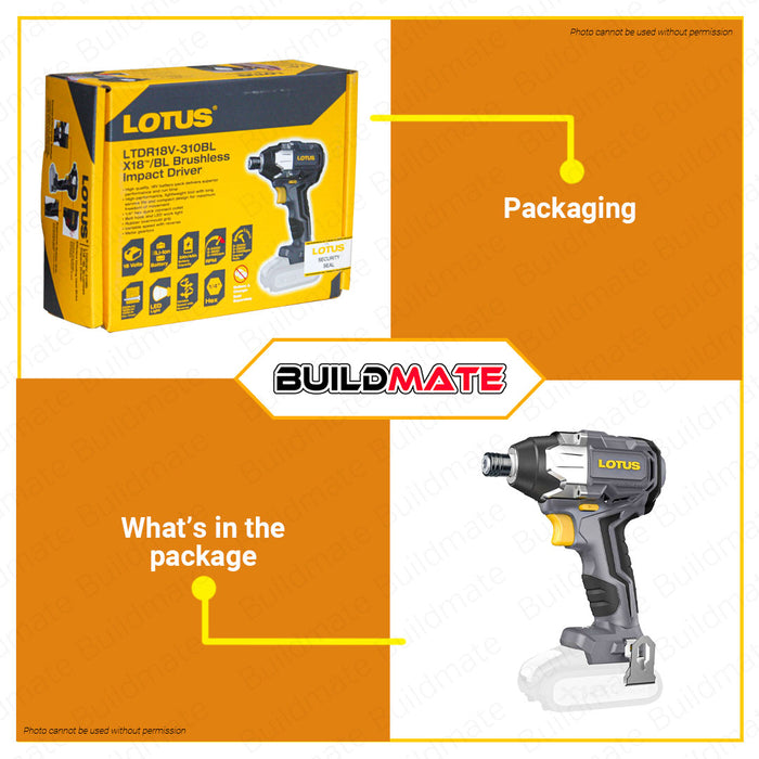 BUILDMATE Lotus Lithium-Ion Cordless Brushless 18V / 20V Impact Driver Drill 1/4" Inch Hex Drive UNIT ONLY - LCPT