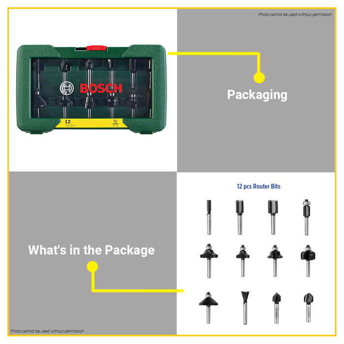 (12PCS) BUILDMATE Router Bit Set 1/4" Inch Shank for Handheld Routers & Palm Trimmers 2607019465 BAX