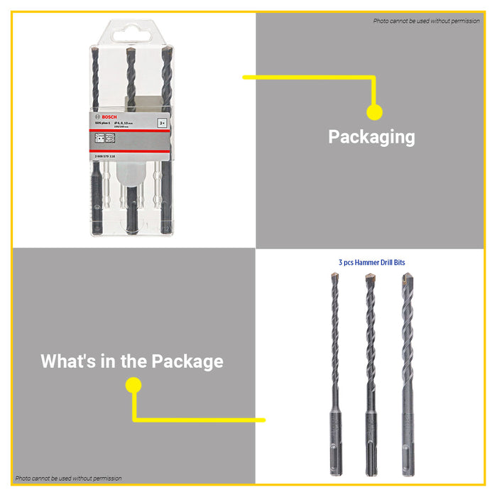 BUILDMATE Bosch SDS Plus-1 Hammer Drill Bit Set 3PCS / 5PCS for Concrete & Masonry Fast Drilling BAX