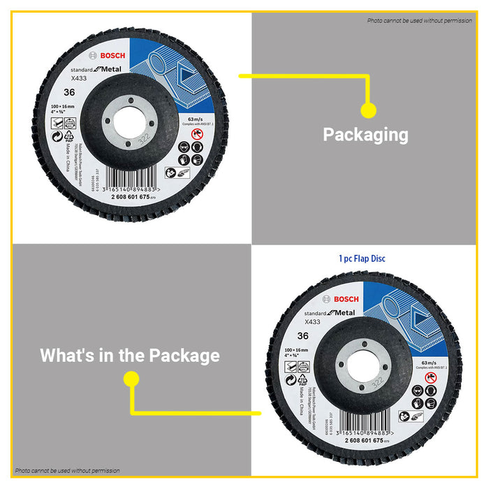 BUILDMATE Bosch 100MM Abrasive Product Alox Flap Disc for Metal X433 Standard 36 - 120 GRIT - BAX