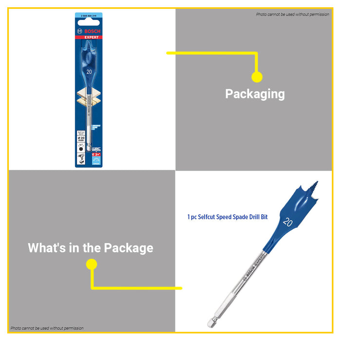 BUILDMATE Bosch 152MM Expert Self Cut Speed Spade Bits for Flat Wood Drilling 1/4" Hex Shank - BAX