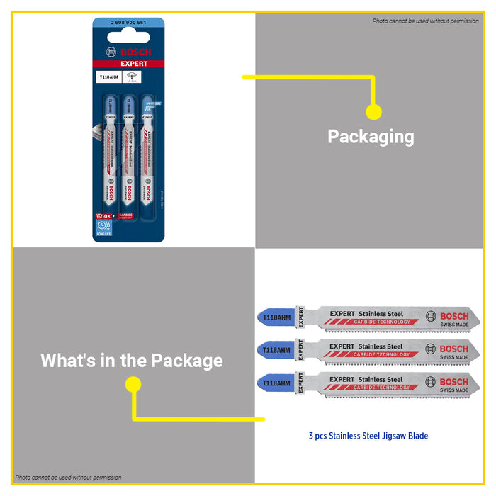 (3PCS) BUILDMATE Bosch 83MM Jigsaw Blade Set T118AHM / T118EHM Expert 'Stainless Steel' Carbide BAX