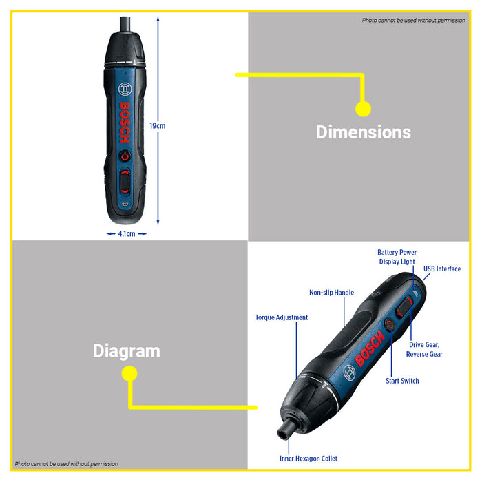 BUILDMATE Bosch 3.6V Lithium-Ion Cordless Screwdriver GO 3 / GO 2 Rechargeable Screw Driver 06019H2280 - BLC