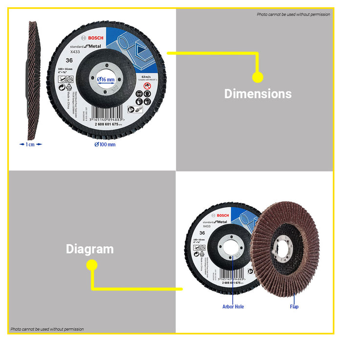 BUILDMATE Bosch 100MM Abrasive Product Alox Flap Disc for Metal X433 Standard 36 - 120 GRIT - BAX