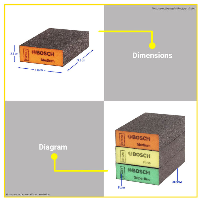 BUILDMATE Bosch 3PCS/SET Abrasive Sanding Pad Color Foam Block Best for Flat and Edge 2608621253 BAX