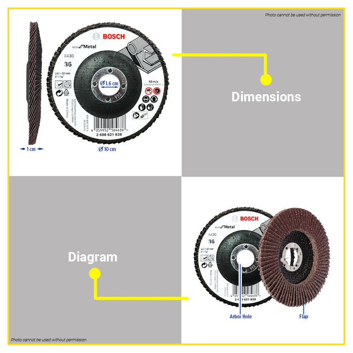 BUILDMATE Bosch 100MM Flap Disc Sanding Disc Wheel X430 36Grit - 120Grit ECO for Metal & Paint - BAX