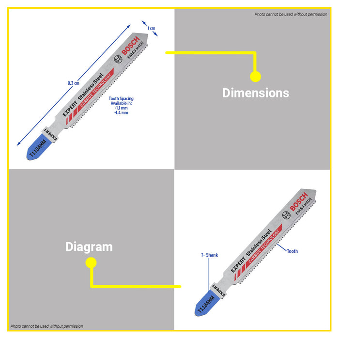 (3PCS) BUILDMATE Bosch 83MM Jigsaw Blade Set T118AHM / T118EHM Expert 'Stainless Steel' Carbide BAX