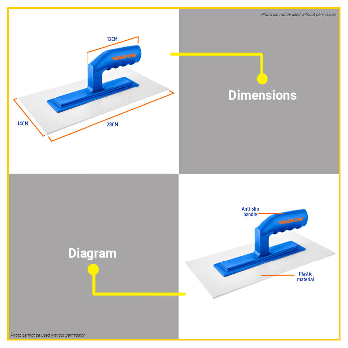 BUILDMATE Wadfow 280x140mm Plastering Trowel And Sanding For Skimming Cement WPE5328 - WHT