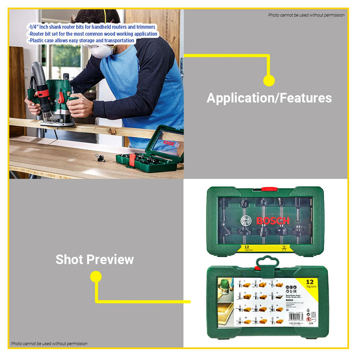 (12PCS) BUILDMATE Router Bit Set 1/4" Inch Shank for Handheld Routers & Palm Trimmers 2607019465 BAX