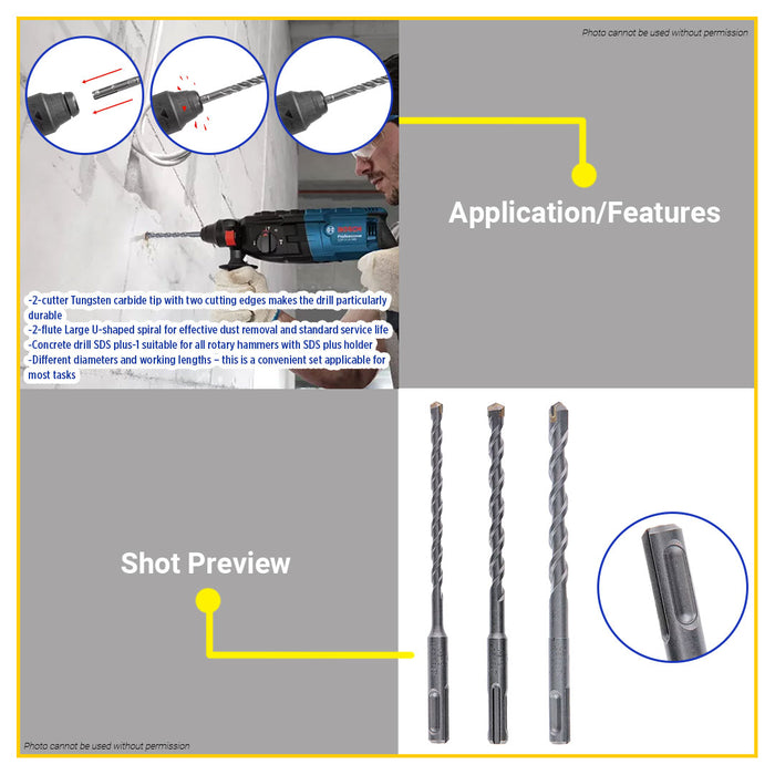 BUILDMATE Bosch SDS Plus-1 Hammer Drill Bit Set 3PCS / 5PCS for Concrete & Masonry Fast Drilling BAX