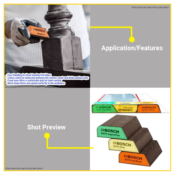 BUILDMATE Bosch 3PCS/SET Abrasive Sanding Pad Color Foam Block Wood Sponge Best for Profile - BAX