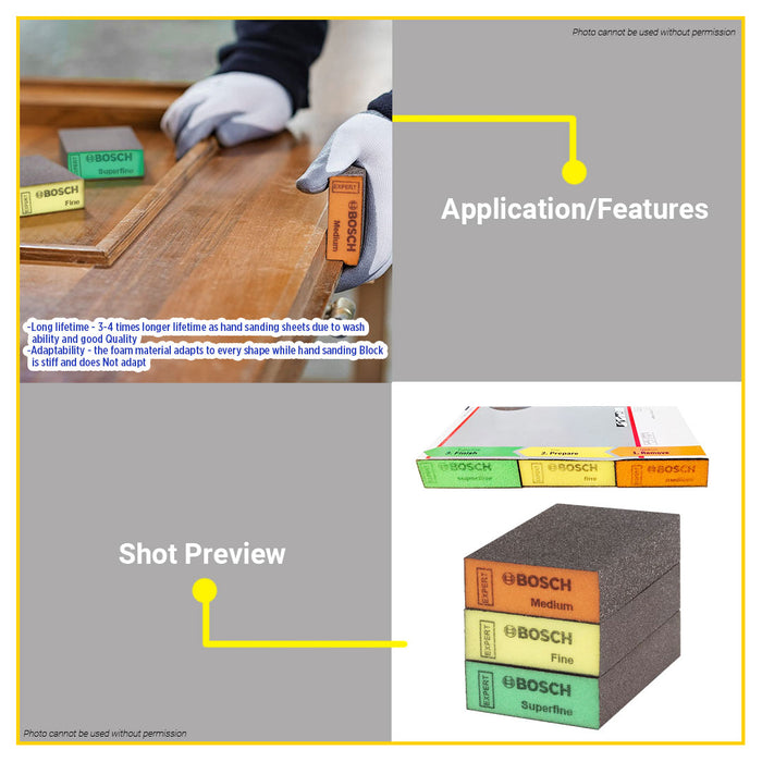 BUILDMATE Bosch 3PCS/SET Abrasive Sanding Pad Color Foam Block Best for Flat and Edge 2608621253 BAX