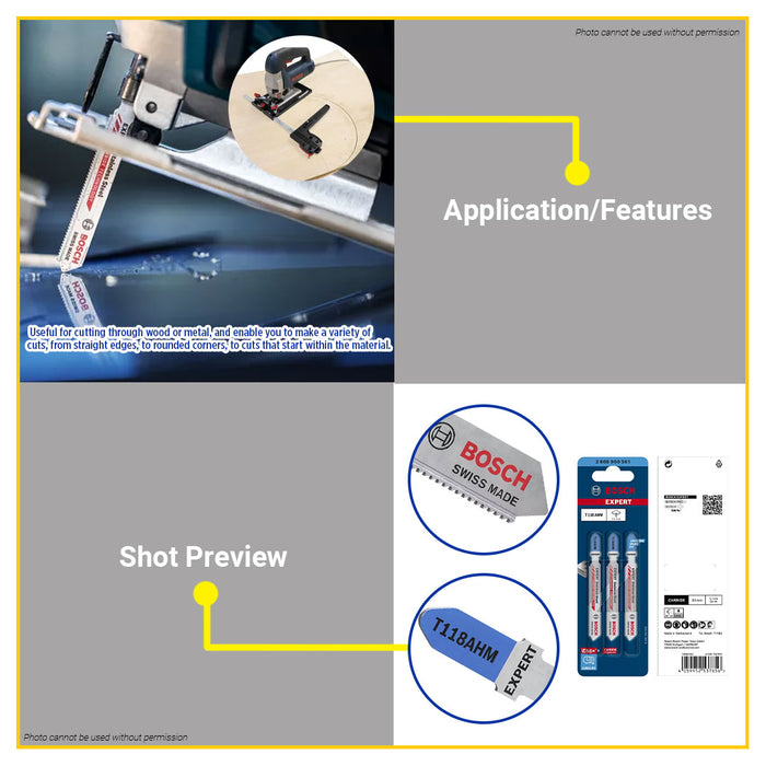 (3PCS) BUILDMATE Bosch 83MM Jigsaw Blade Set T118AHM / T118EHM Expert 'Stainless Steel' Carbide BAX