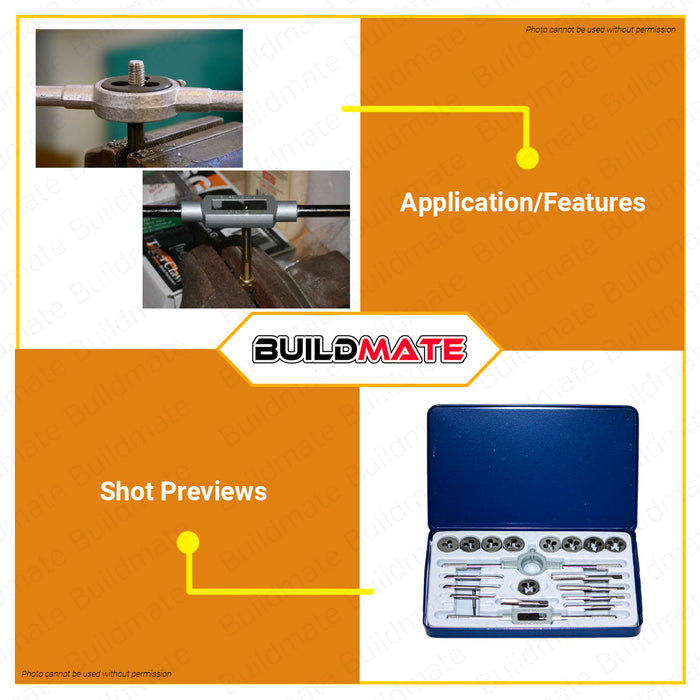 WADFOW Metric Tap And Die Set 12PCS | 20PCS [SOLD PER SET] Ratcheting Tap and Die Drive Tool w/ Case Threading Tool Set Threading Tap And Die Bits Set WAJ1L01 | WAJ1L02 •BUILDMATE• WHT