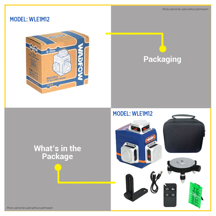 BUILDMATE Wadfow 3D Green Beam Self-Leveling Line Laser 0~30m Horizontal & Vertical Line 360° Laser Level Alignment Tool - WPT