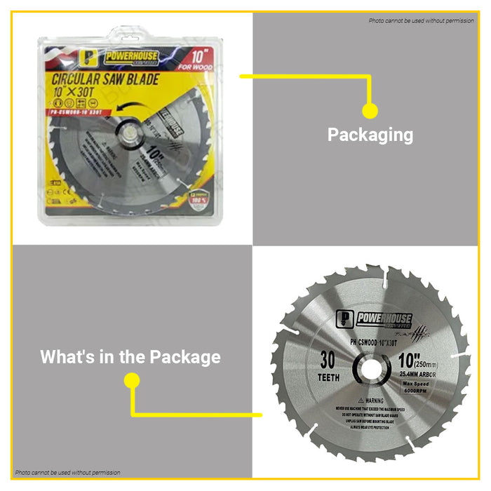 POWERHOUSE Circular Saw Blade Carbide Tip For Wood 10" 30T PH-CSWOOD10X30T - PTAA