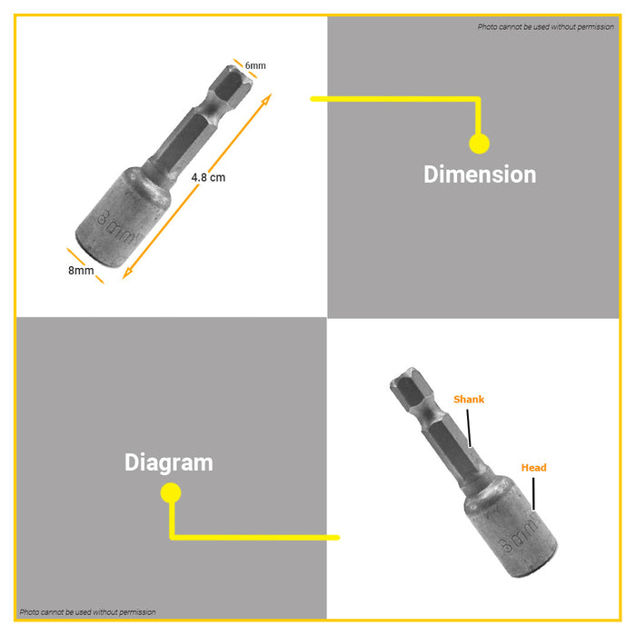 BUILDMATE Powerhouse TEK Screw Adaptor with Magnet 1/4" (8x48mm) Screw Bit Attachment SOLD PER PIECE - PHHT