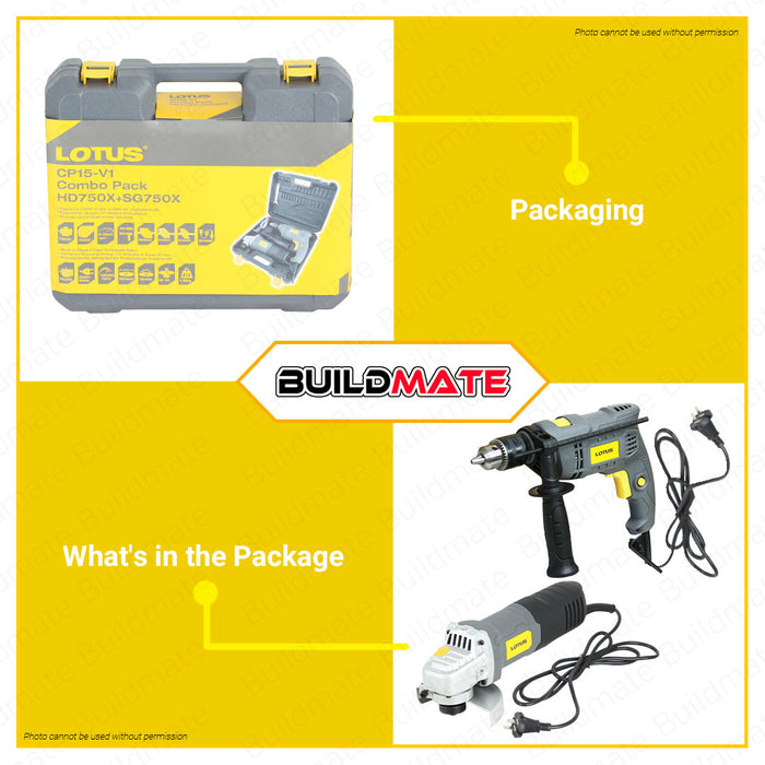 [COMBO E] BUILDMATE Lotus Electric Impact Drill & Angle Grinder 650W | 750W Plus Hand tool Cutting Machine Use for Grinding Metal + Wood Drilling Hammer Barena DIY Toolkit | 100% ORIGINAL / AUTHENTIC • LPT