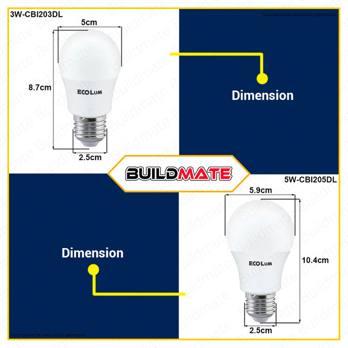 BUILDMATE Ecolum Led Bulb E27 Daylight Premium 3W - 15W 6500K LED Light Bulb LED Lite Light Bulb Bedroom Light Office Light LED Lamp Light Indoor Light LED Bulb Light