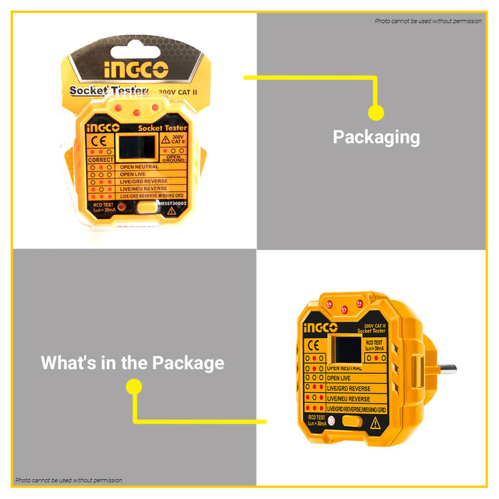BUILDMATE Ingco VDE Plug Socket Tester with Seven Testing Situations Feedback HESST30002 - IHT