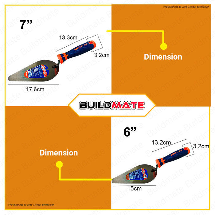 BUILDMATE Wadfow Bricklaying Trowel 6" | 7" | 8 Inch Brick Layering Cement Smoothening Masonry Trowel Finishing Wide Blade Pointing Margin Trowel Steel Construction Tools • WHT