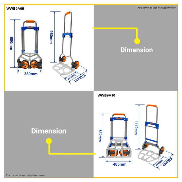 BUILDMATE Wadfow Foldable Hand Truck 60KG | 100KG Folding Trolley Shopping Push Cart with Wheels Multi-function Small Handling Household Dollies WWB9A06 | WWB9A10 • WHT