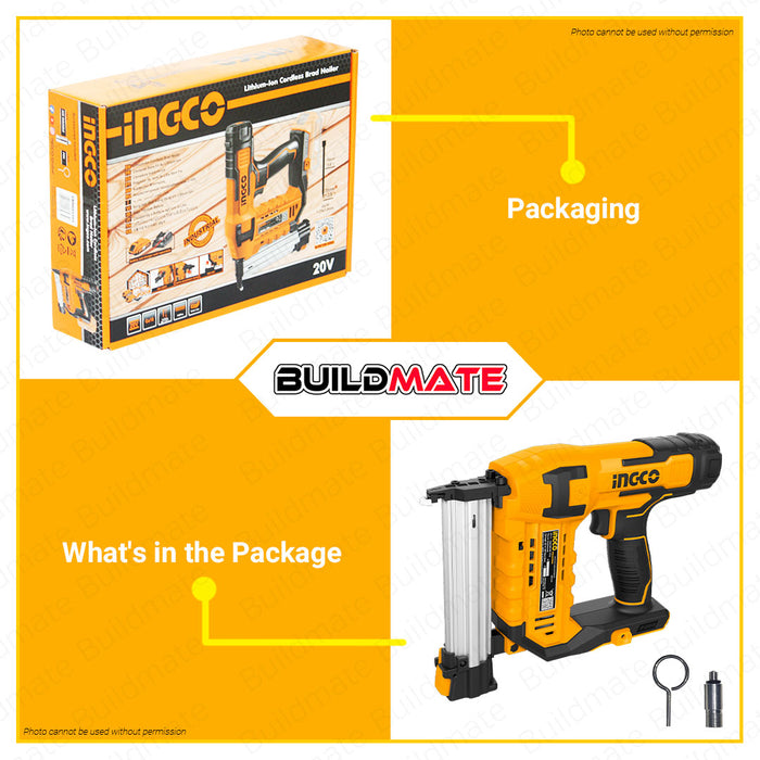 BUILDMATE Ingco Lithium-Ion Cordless 20V Brad Nailer Kit 15mm-50mm Woodworking Pin Nailer Driver Bradder Nailing Tool - ICPT