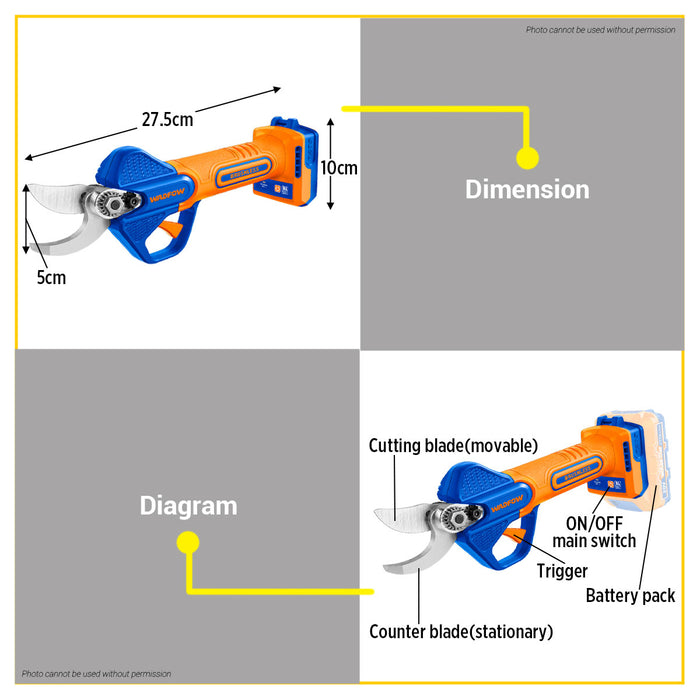 BUILDMATE Wadfow Lithium-Ion Cordless Gauge Straight Shear 20V Rechargeable Compact Pruning and Cutting Shear Tree Pruner Branch Trimmer WJFPB25 - WCPT