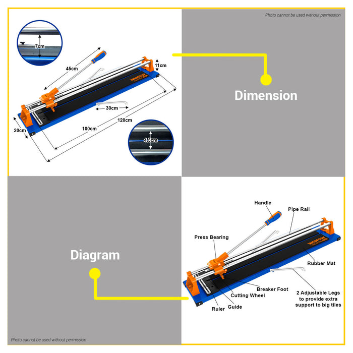 BUILDMATE Wadfow Tile Cutter 1000mm Beam Score Cutter Board Manual Porcelain Ceramic Tile Saw Trimmer Cutting Machine Tool WTR1510 - WHT