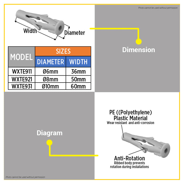 BUILDMATE Wadfow Universal Anchor PE Multi-Purpose Plastic Expansion Screw Concrete Fixing Anchor Wall Gripper SOLD PER PACK - WHT