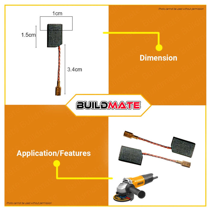 INGCO 2PCS/SET Carbon Brush for Angle Grinder Model Carbon Motor Brush Motor Carbon Brushes Angle Grinder Replacement Part Spare Parts [SOLD PER BOX] •BUILDMATE• ISP