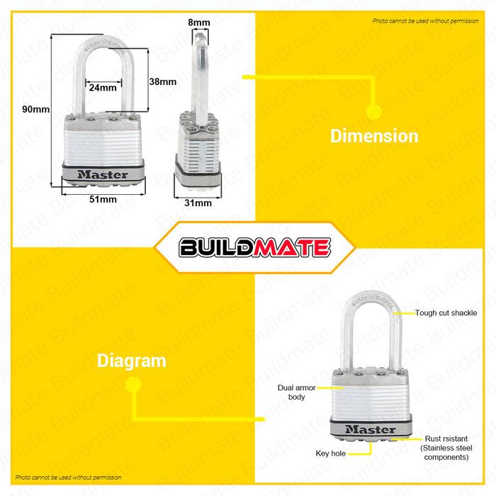 BUILDMATE Master Lock Excell Padlock Keyed Alike Magnum Series Padlock 2x50MM | 3x50MM [SOLD PER SET] Short Shackle Laminated Padlock Keyed Padlock Wide Lock Body Security Lock Anti-Theft Lock •