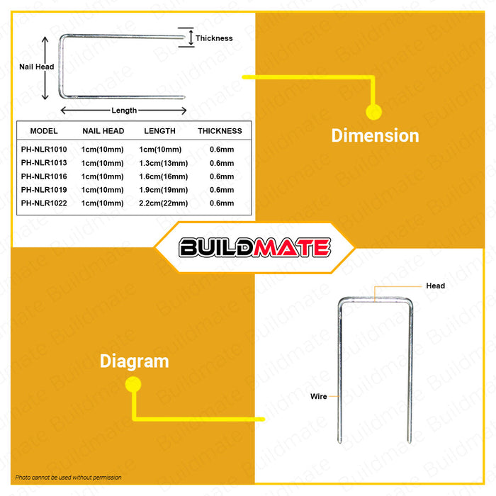 BUILDMATE Powerhouse Air Nailer U-Nails 10mm - 22mm U Shaped Nails U-Nails Staple Gun Tacker U Nail Brad Nails U Shaped Staple Nails U-Nails for Woodworking Framing Nailer Nails Pneumatic Nailer Nails • PTAA