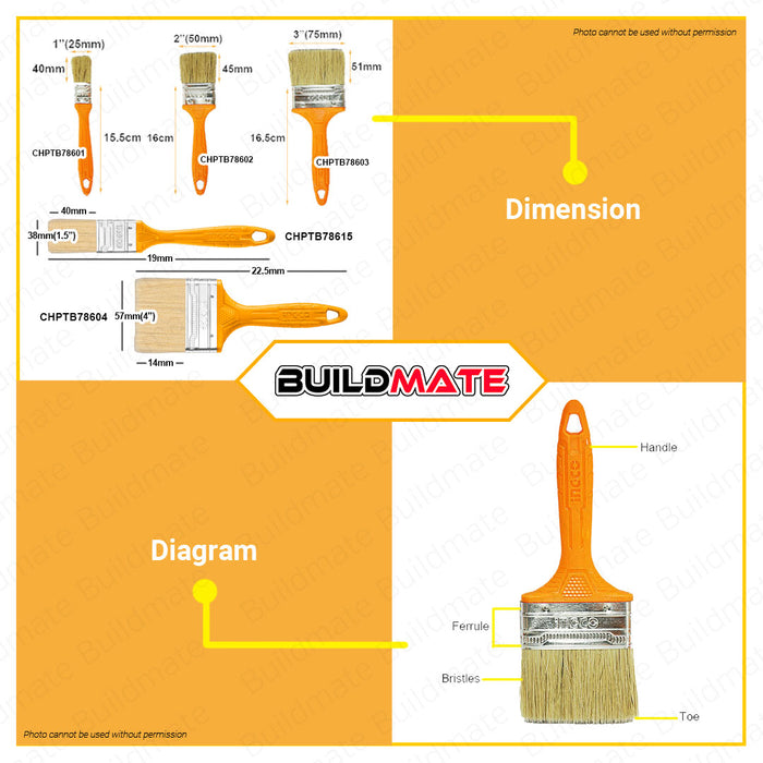 BUILDMATE Ingco Utility Paint Brush 1" - 4" Inch Oil Based Wall Painting Detailing Flat Bristle Brush SOLD PER PIECE - IHT