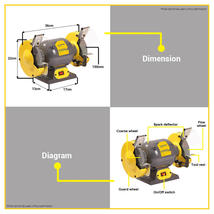 BUILDMATE Lotus 6" Inch Bench Grinder 150W with Grinding Wheel LBG150 LPT Lutos