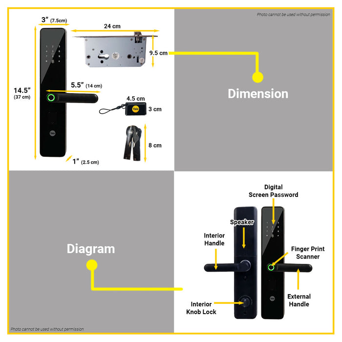 BUILDMATE Yale Smart Door Lock with Biometric, Pincode, RFID Card and Mechanical Keys for Home & Office Security YDME100 Nxt