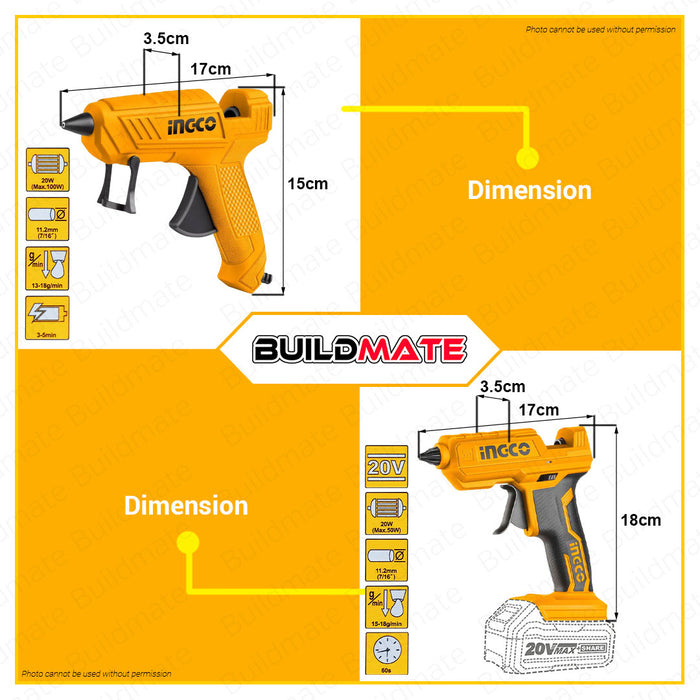 BUILDMATE Ingco Corded / Cordless Heat Gun Hot Air Plastic Sealer Heater Blower Heat Shrink and Glue Gun Combo Kit SET - IPX