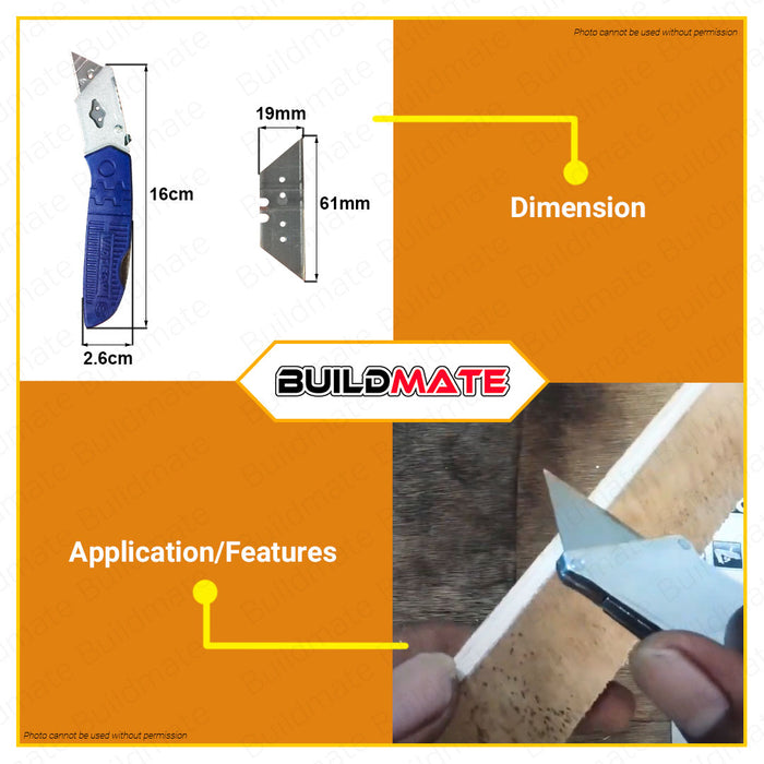 WADFOW Folding Knife 61MMX19MM Folding Cutter Utility Knife Blade Box Cutter Retractable Blade Cardboard Cutter for Cutting Cartons, Cardboard, Boxes Knife Carpet Cutter WSK9419 •BUILDMATE• WHT