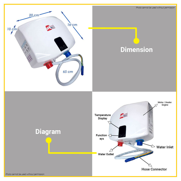 BUILDMATE Meco Tankless Multipoint Electric Water Heater 5500W Continuous Hot Water System with Digital Control WH-55E